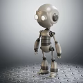 Silver Mechanical Robot With Round Eyes Standing On Circular Patterned Floor 3d model
