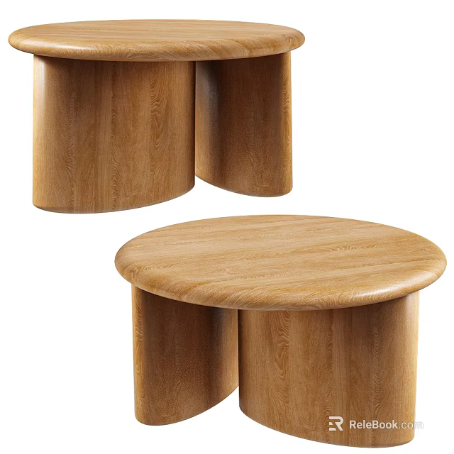 Wooden Outdoor Table With Round Top And Cylindrical Natural Wood Legs 3d model 
