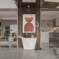 Modern Luxury Foyer Hallway With Spiral Staircase Marble Flooring And Wooden Cabinets