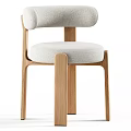 Modern Minimalist Dining Chair With Cream Upholstered Seat Walnut Wood Frame Curved Backrest Design