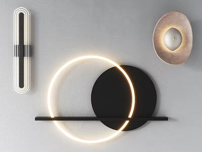Modern Geometric Wall Lamps with Circular Oval and Linear Designs in Black White and Gold 3d model