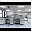 Modern Lab Interior Design With Benches Fume Hoods Storage Cabinets And Lighting