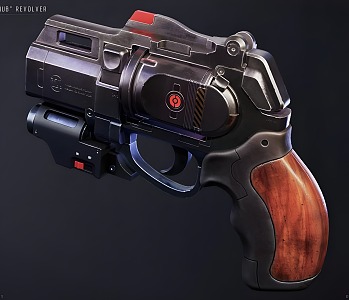 modern pistol cyberpunk revolver 3d model