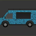 Blue Van With Patterned Exterior Roof Rack Dark Windows And Modern Design