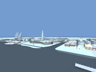 Waterfront Commercial Complex With Modern Architecture Towers And Open Landscaped Areas 3d model