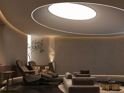Elegant Modern Media Room Interior With Plush Recliners And Ambient Lighting Design 3d model