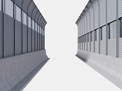 Symmetrical Arched Wall Corridor With Windows And Concrete Base Structure 3d model