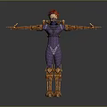 Robot Character With Red Head Purple Outfit And Orange Mechanical Parts Standing With Arms Outstretched