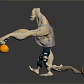 Muscular Cartoon Character In White Tank Top And Torn Blue Pants Holding Pumpkin Lantern