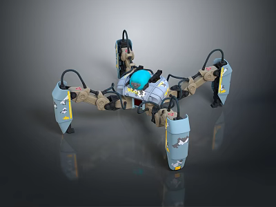 Multi Legged Mechanical Spider Robot With Blue Sensor And Gray Yellow Joints 3d model