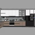 Modern Kitchen Interior Featuring White Cabinets Gray Walls Oven Refrigerator And Appliances