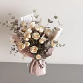 Beautiful Beige Rose Bouquet With Eucalyptus Leaves Light Pink Wrapping And Gold Accents Small Card