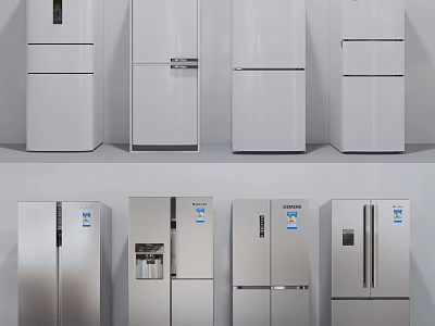 Modern Refrigerators and Freezers in White Silver with Various Styles for Home Kitchen 3d model