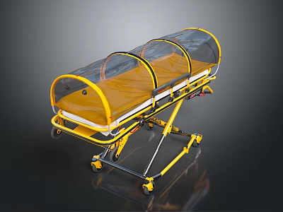 Yellow Medical Stretcher Trolley With Transparent Cover And Mobile Wheels 3d model