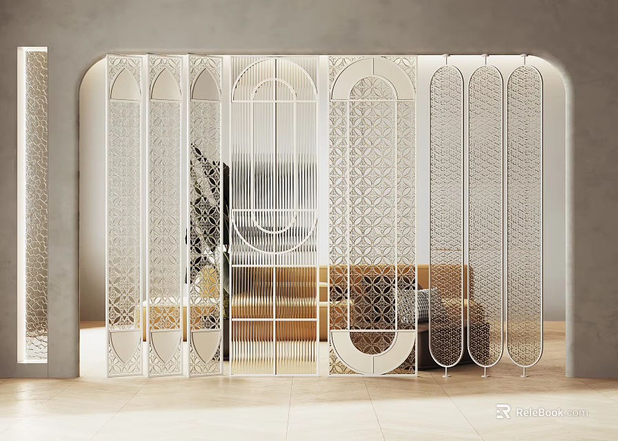 Modern White Room Divider With Openwork Geometric Patterns For Living Room Interior Decor 3d model 