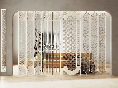 Modern White Room Divider With Openwork Geometric Patterns For Living Room Interior Decor 3d model