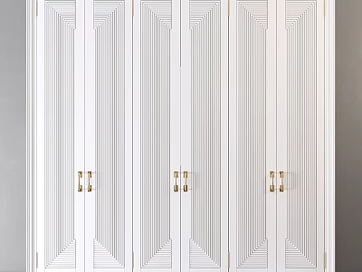 Modern White Dresser With Linear Design Pattern And Golden Handles 3d model