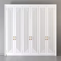 Modern White Dresser With Linear Design Pattern And Golden Handles