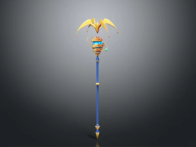 Blue And Gold Decorative Staff With Golden Top And Colorful Ornamental Details 3d model