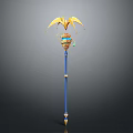 Blue And Gold Decorative Staff With Golden Top And Colorful Ornamental Details