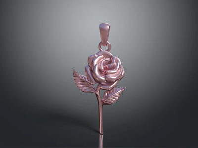 Elegant Rose Shaped Metallic Pendant With Leaf Detail Fashion Jewelry Accessory For Women 3d model