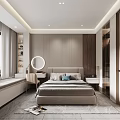 Modern Bedroom Interior Design With Comfortable Bed Nightstand Round Mirror And Window 3d model