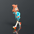 3D Stylish Cartoon Character With Pink Hair Blue Outfit And Red Shoes Walking