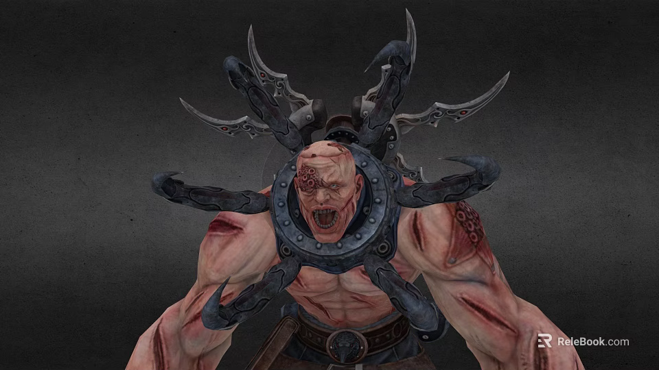 Horror Game Movie Character With Tentacles Scars Collar And Muscular Body 3d model 