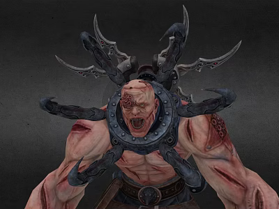 Horror Game Movie Character With Tentacles Scars Collar And Muscular Body 3d model