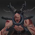 Horror Game Movie Character With Tentacles Scars Collar And Muscular Body