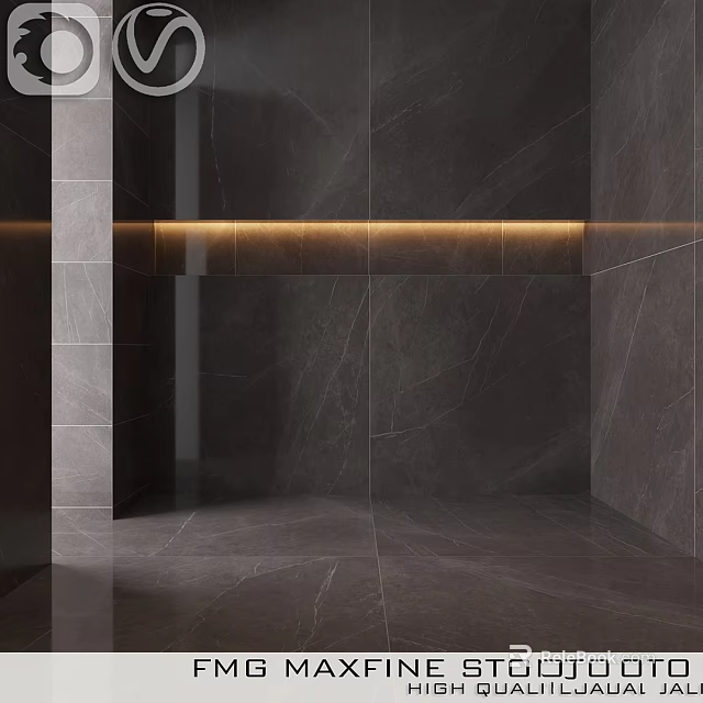 Modern Bathroom Wall Components With Dark Marble Tiles And Built in LED Lighting 3d model 