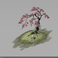 Graceful Pink Flowering Cherry Blossom Tree With Green Ground And Falling Petals