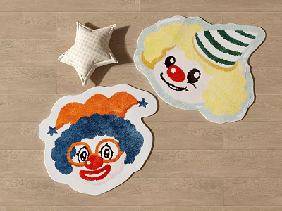 Fun Clown Face Shaped Kids Area Rugs With Colorful Hats And Red Noses 3d model