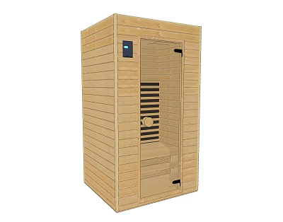 Wooden Shower Sauna Interior Design With Solid Wood Structure Door And Internal Seats 3d model