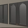 Dark Gray Wardrobe Doors With Louvered And Arched Designs And Golden Hardware