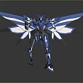Blue And White Robot Game Movie Character With Mechanical Wings In Dynamic Action Stance