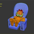 Garfield The Lazy Cat Sitting Relaxed On Blue Armchair With Orange Fur