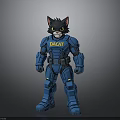 Detailed Anthropomorphic Black Cat In Blue DACAT Armor With Futuristic Design