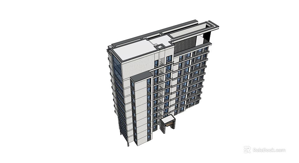Modern High Rise Building Architectural Design With Balconies And Windows Structure 3d model 
