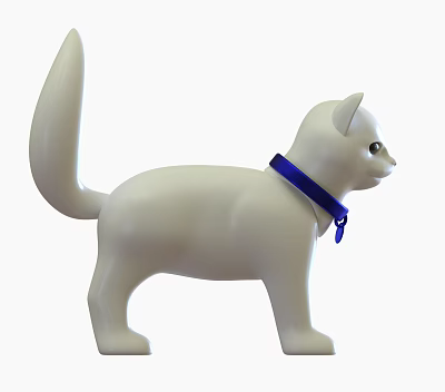 Elegant White Ceramic Cat Figurine With Blue Collar For Home Decor 3d model