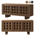 Modern Wooden TV Stand With Grid Pattern Doors Walnut Finish Three Compartments Storage Spaces