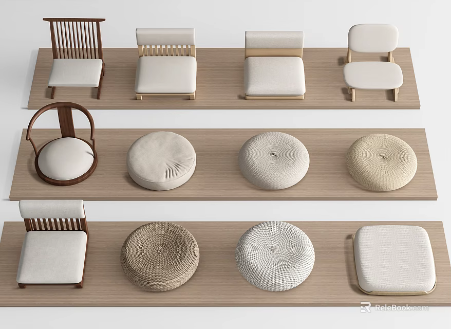 Various Chair Seats With Different Designs And Materials For Home Decor 3d model 