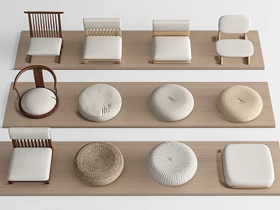 Various Chair Seats With Different Designs And Materials For Home Decor 3d model