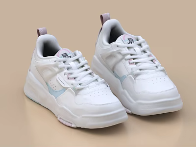 White Casual Sports Sneakers With Light Blue And Pink Accents For Daily Wear 3d model