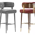 Burgundy Velvet Upholstered Bar Stools With Golden Metal Frame And High Back Design