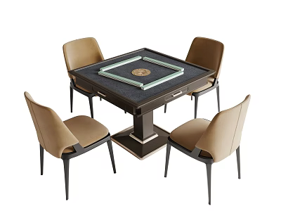 Modern Entertainment Table With Four Beige Chairs Black Legs And Green Center Surface 3d model
