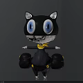 Cute Cartoon Black Cat With Big Blue Eyes White Ears Yellow Scarf And Black Bags