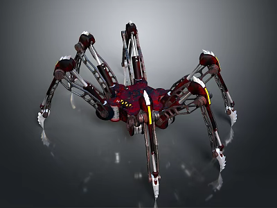 Mechanical Spider With Metal Legs Red And Black Body Detailed Joints 3d model