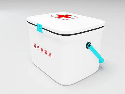 White Medical Emergency Kit With Red Cross Symbol Blue Handle And Lock For First Aid 3d model
