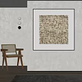 Abstract Textured Painting In Modern Interior With Wooden Chair And Circular Wall Decor